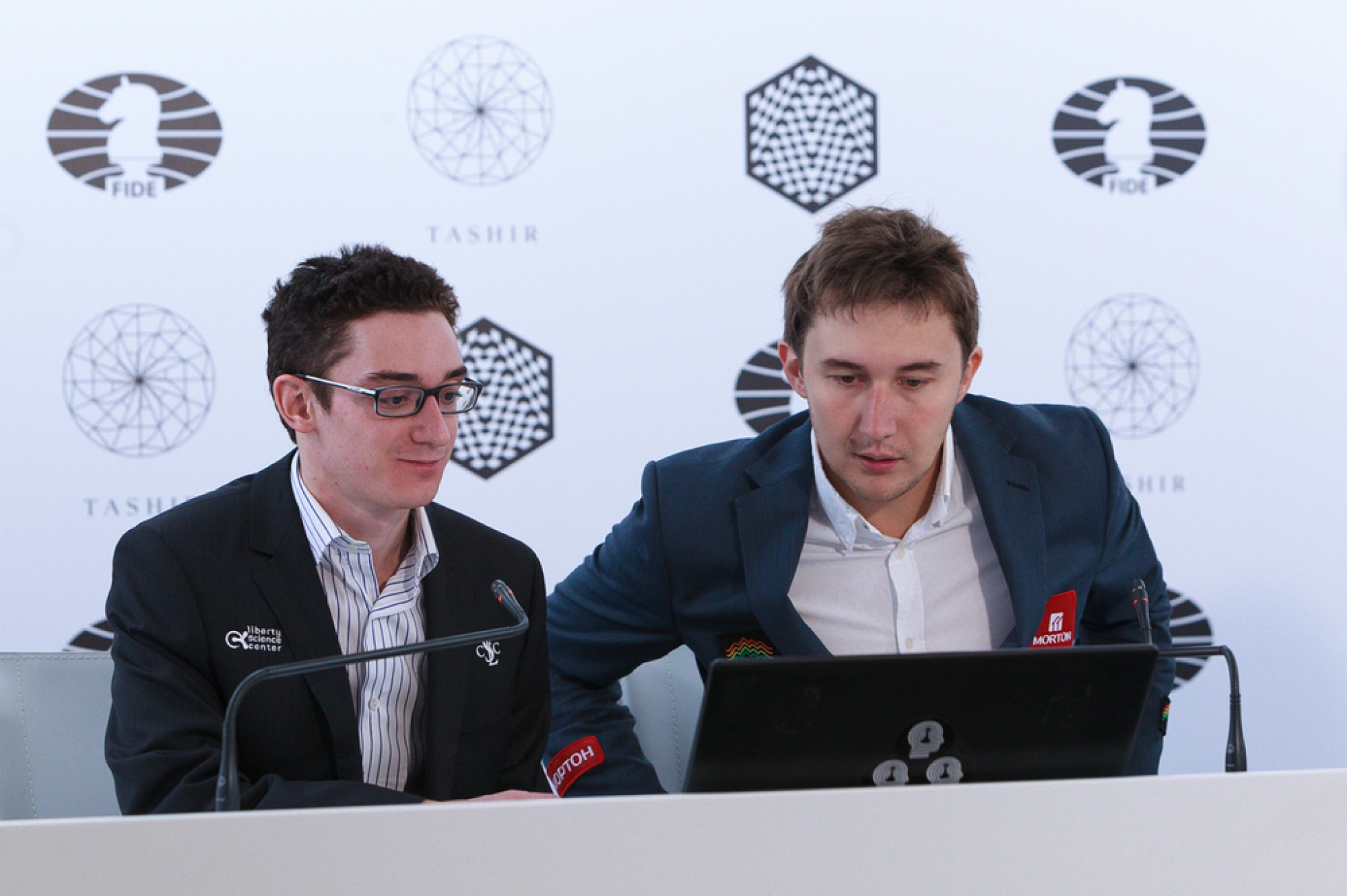 Caruana y Kariakin, juntos durante la conferencia de prensa World Chess